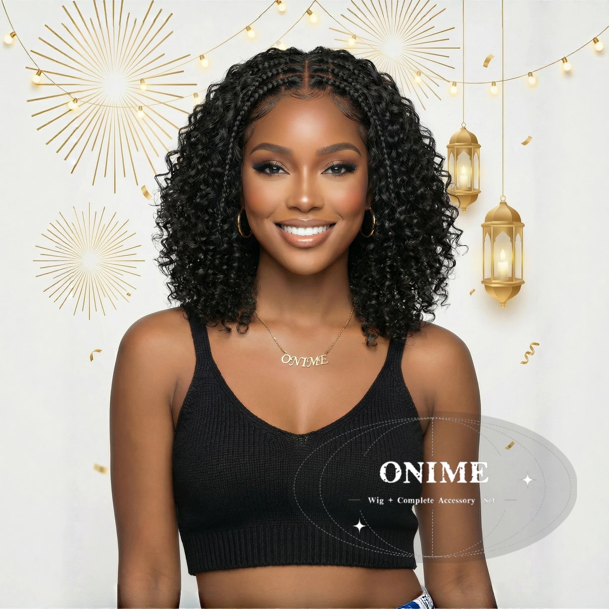 Boho Braids Deep Curly Glueless 5x5 Closure Lace with Braided Top Human Hair Wig Pre-Cut Lace