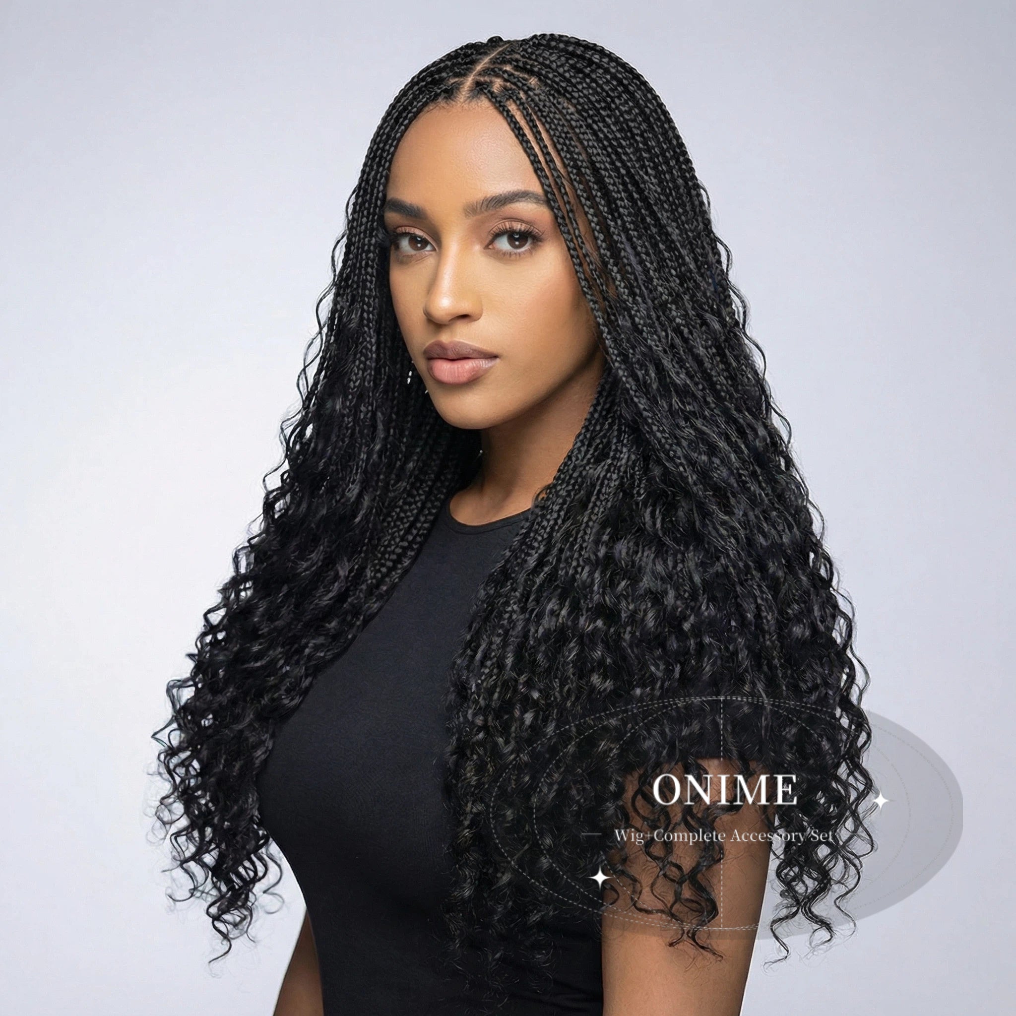 Human Hair Full Lace Braided Wig Glueless Middle Parts Small Boho Knotless Braids
