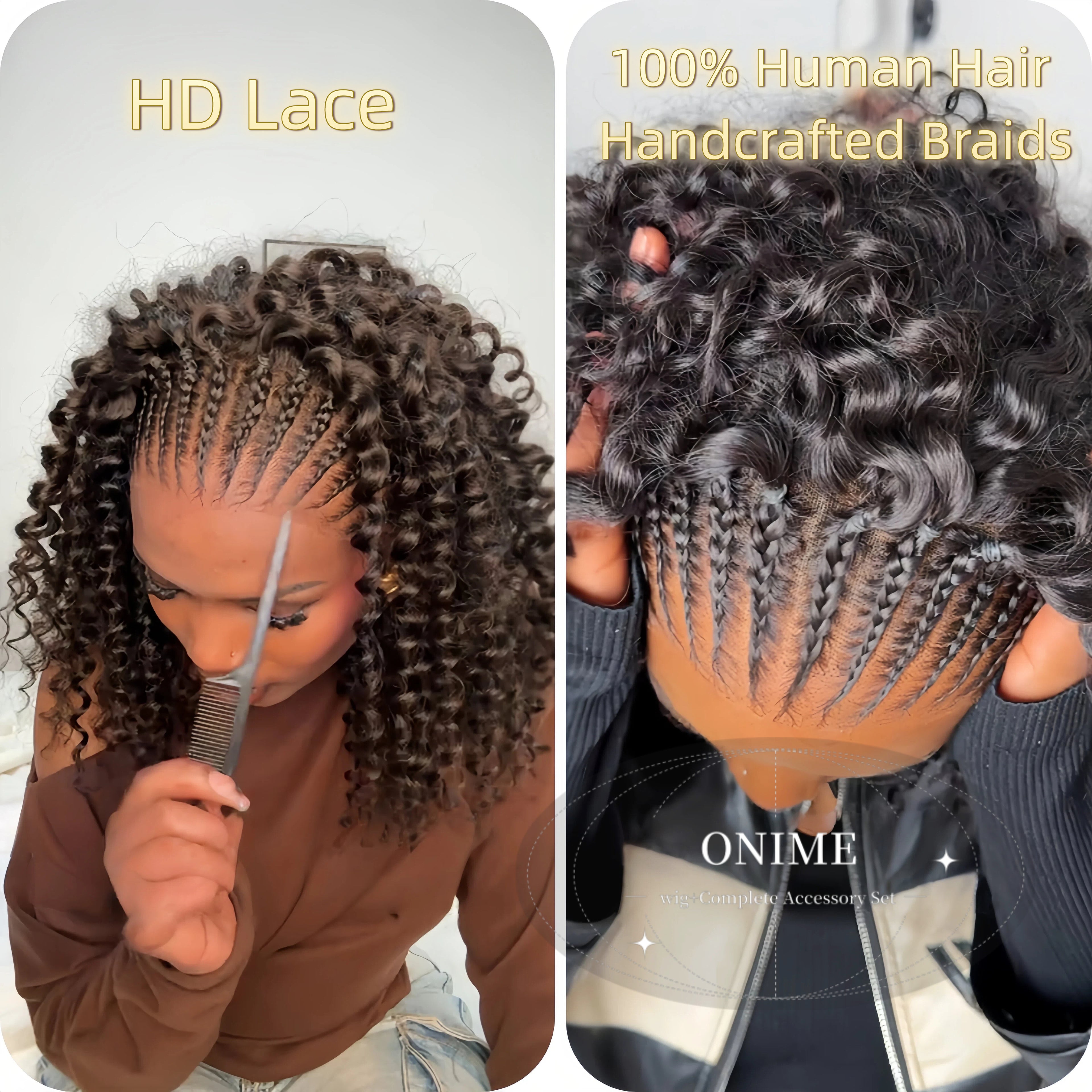 Knotless Fulani Braids Deep Wave Glueless Ear-to-ear 13x4 Frontal HD Lace Wig Human Hair