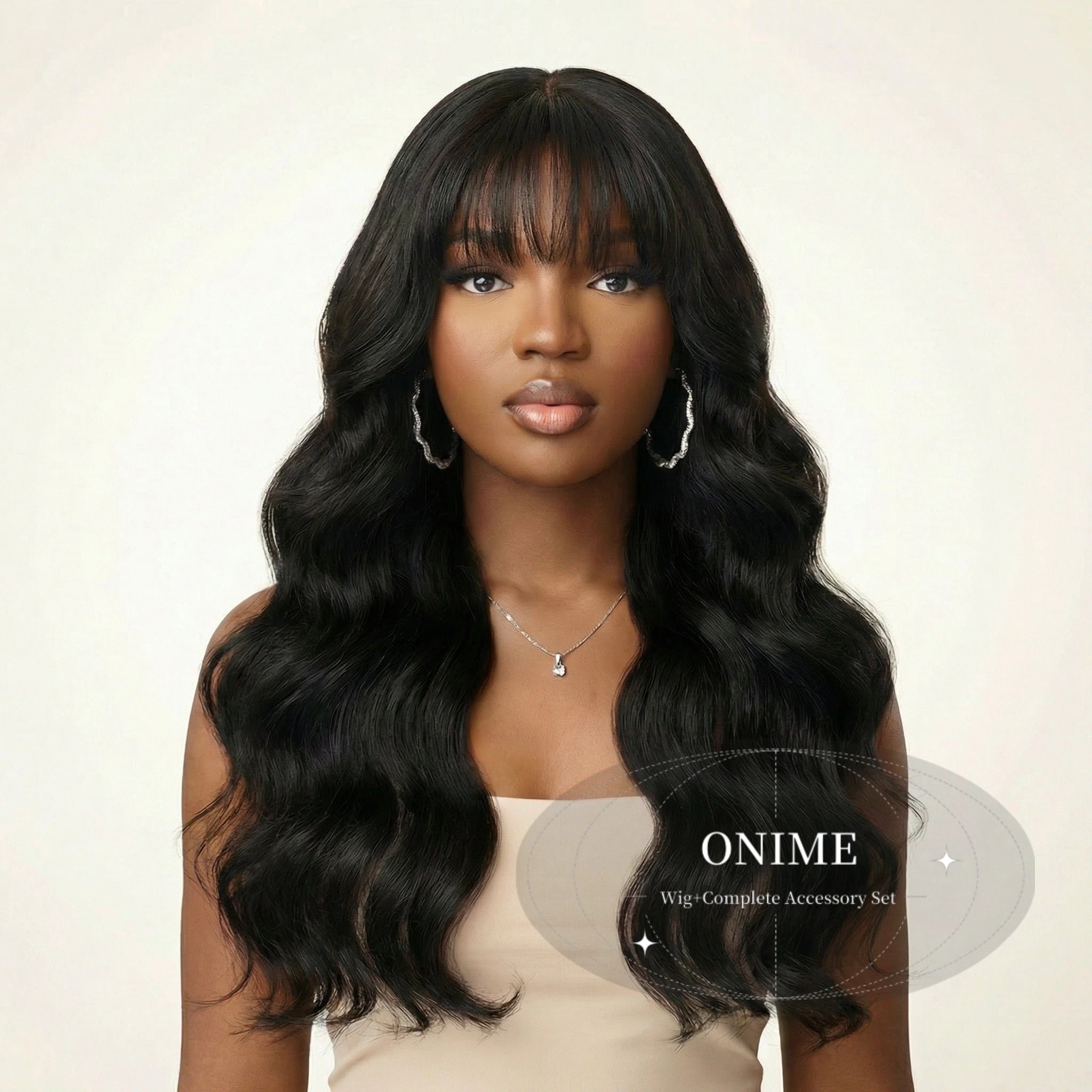 All-Day Comfort™ Wig Density Loose Body Wave Glueless5x5 Closure HD Lace Human Hair Wig with Bangs Pre-Cut Lace