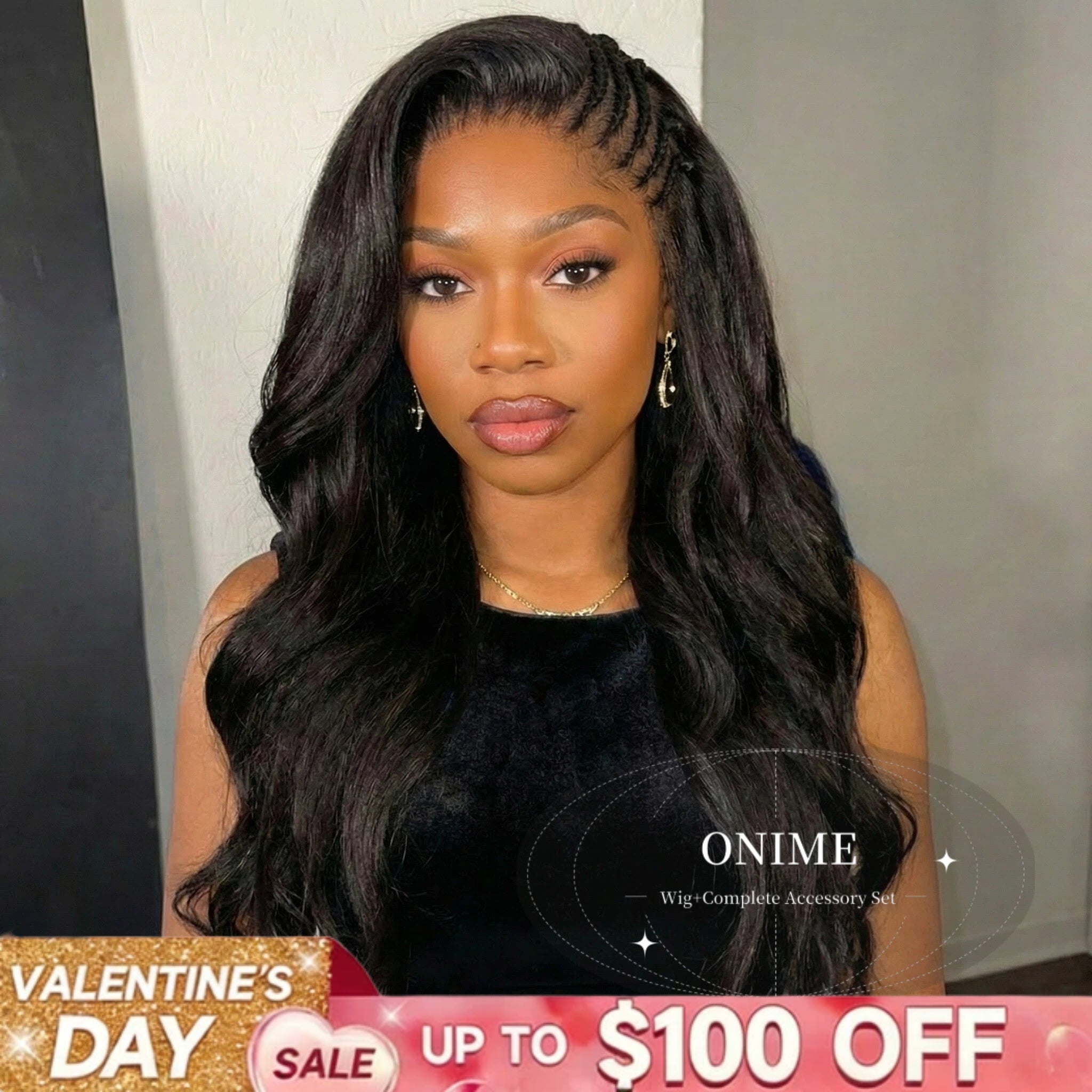 Side Braided Yaki Body Wave Glueless Ear-to-ear 13x6 Frontal HD Lace Wig Human Hair Flexi-Fit Drawstring Cap