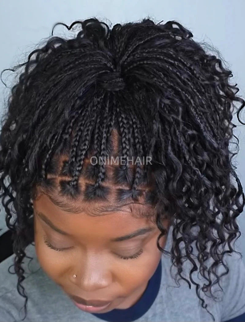Human Hair Full Lace Braided Wig Glueless Small Boho Knotless Braids With Baby Hair