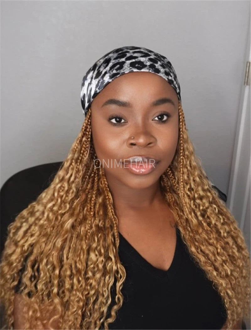 Crochet Boho Box Braids Baseball Cap Hat Wig Bohemian with Human Hair Curly Ends Braided Hair Extensions