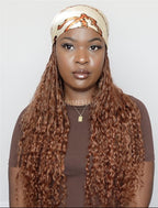 Crochet Boho Box Braids Band Wig Bohemian with Human Hair Curly Ends Braided Hair Extensions Color #30