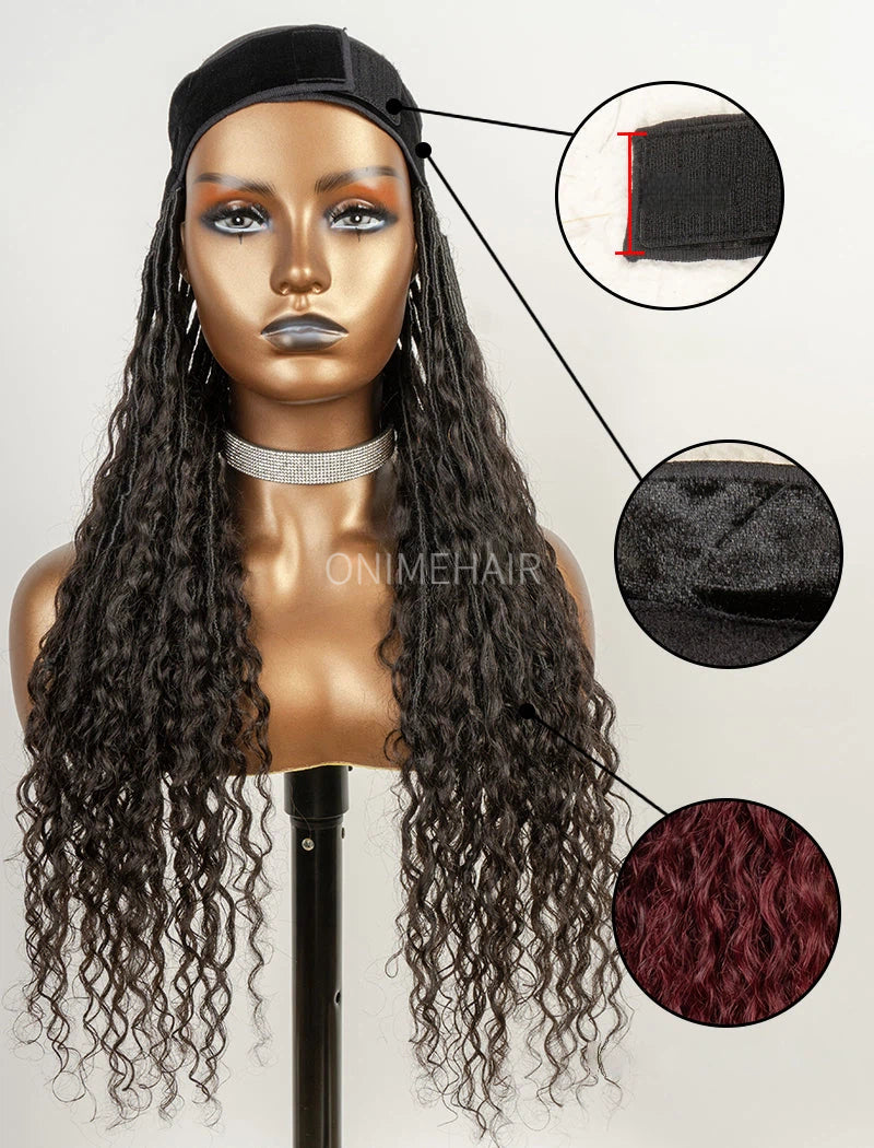 Crochet Boho Locs Band Wig with Human Hair Deep Curls  Hair Extensions Natural Black
