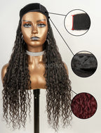 Crochet Boho Locs Band Wig with Human Hair Deep Curls  Hair Extensions Natural Black