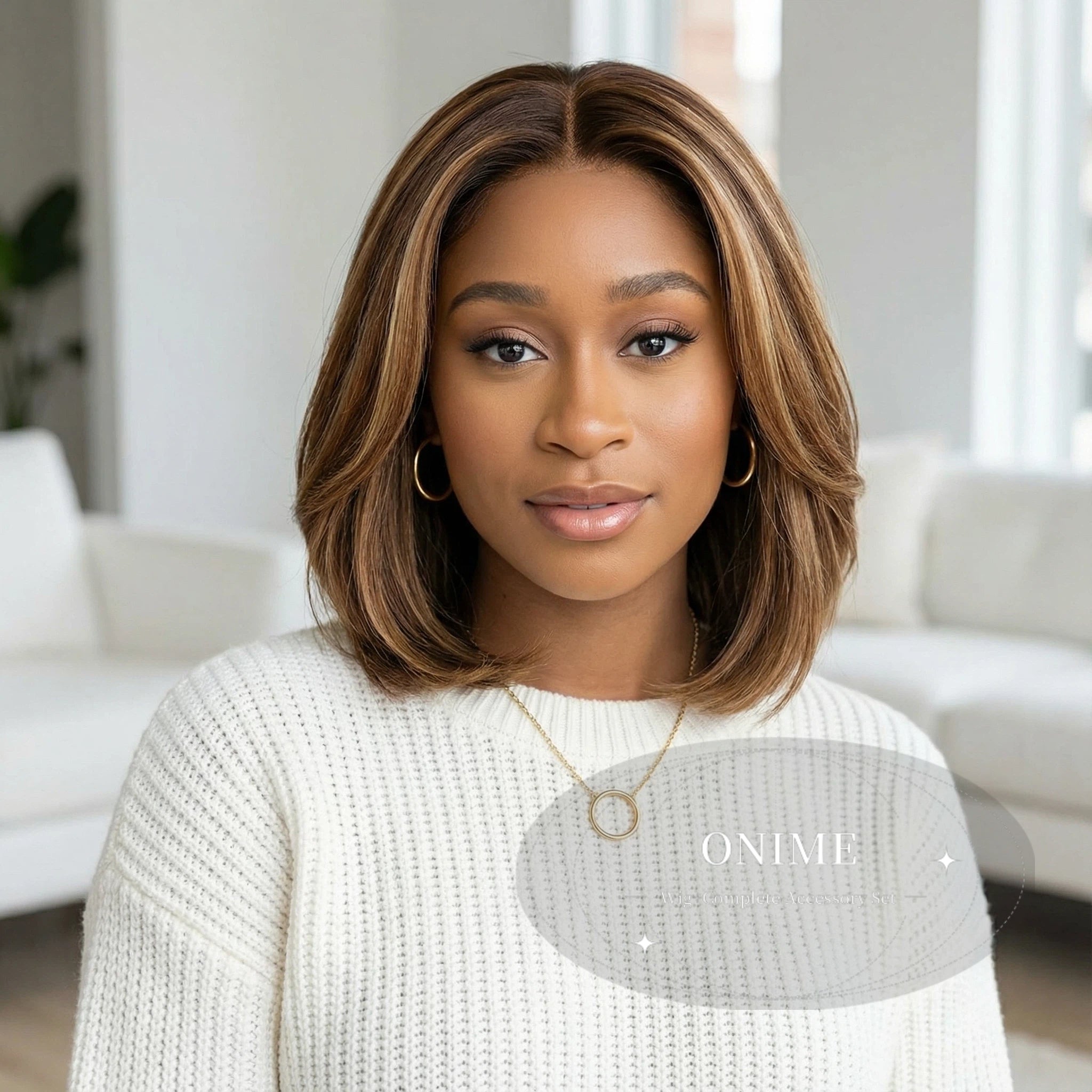 Blonde Highlight / Brown Highlight Short Layered Bob Wig Glueless 5x5 Closure Pre-Cut Lace Wig