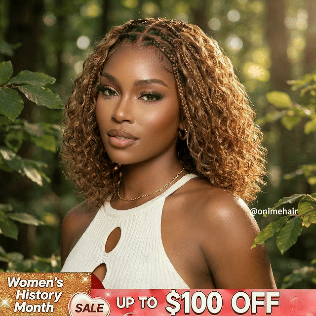 Exclusive Deal | Boho Braids Deep Curly Glueless 5x5 Closure Lace with Braided Top Human Hair Wig Pre-Cut Lace - Onime Hair