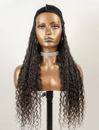 Crochet Boho Box Braids Band Wig Bohemian with Human Hair Curly Ends Braided Hair Extensions Natural Black