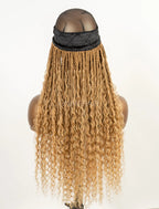 Crochet Boho Box Braids Baseball Cap Hat Wig Bohemian with Human Hair Curly Ends Braided Hair Extensions