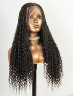 Human Hair Full Lace Braided Wig Glueless Middle Parts Small Boho Knotless Braids