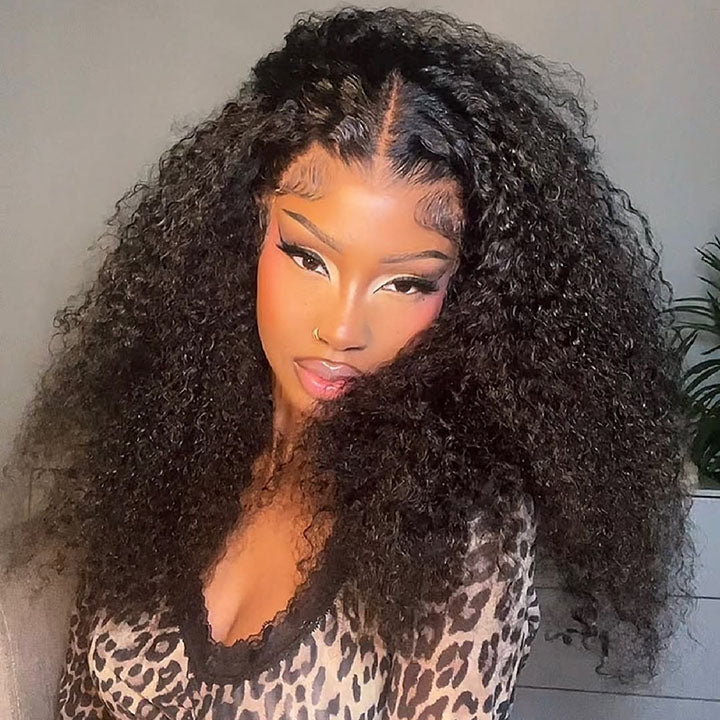 Onimehair™ Glueless Thick Fluffy Afro Curly Human Hair Bob Wigs 13x4 Invisiable Lace Wig Flash Sale