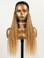 Crochet Boho Box Braids Baseball Cap Hat Wig Bohemian with Human Hair Curly Ends Braided Hair Extensions