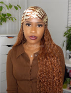 Crochet Boho Box Braids Band Wig Bohemian with Human Hair Curly Ends Braided Hair Extensions Color #30