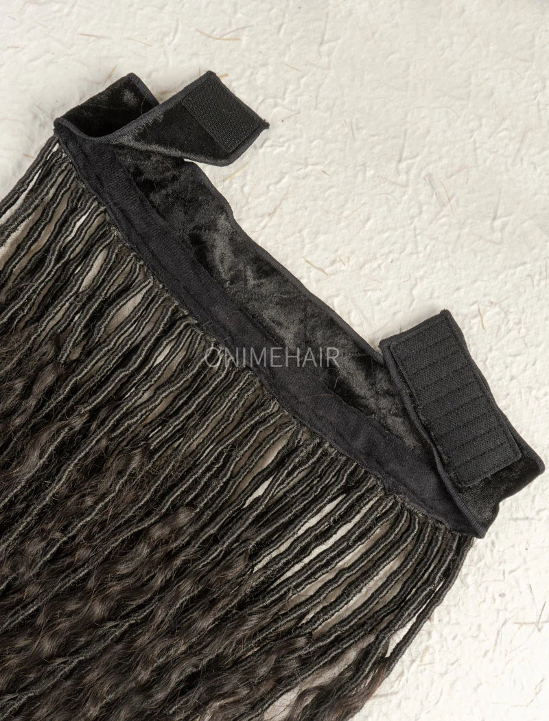 Crochet Boho Locs Band Wig with Human Hair Deep Curls  Hair Extensions Natural Black