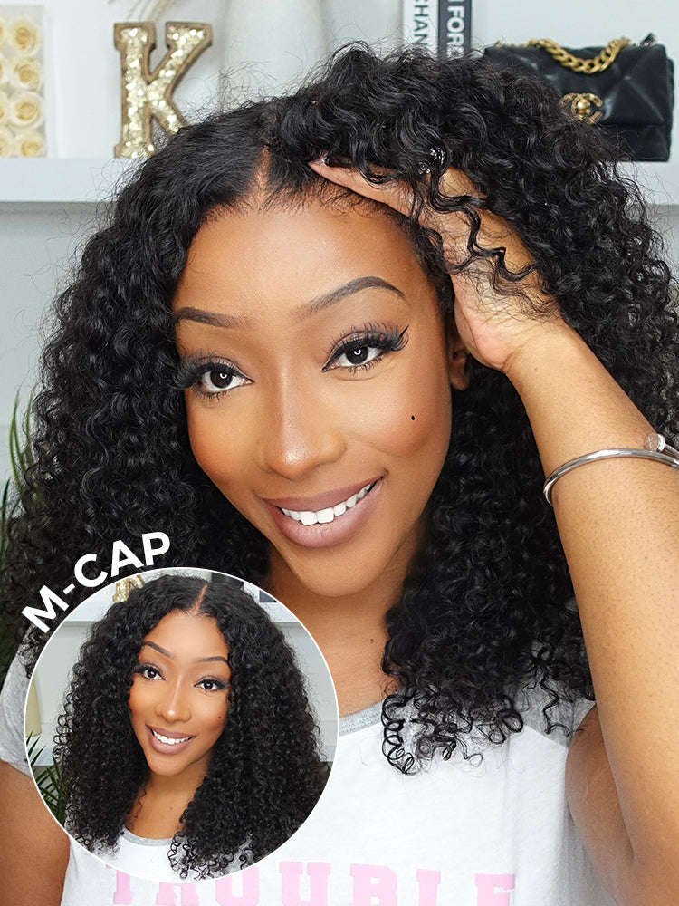 Onimehair™ Pre-cut 13x4 Lace M-cap Wear Go Glueless Mini Knots onimehair Bob Curly Hair HD Lace Front Wig Pre-plucked