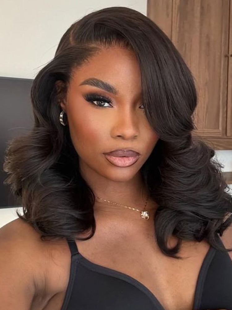 Onimehair™ Pre-bleached Body Wave Hair Wear Go Bob Wig 13x4 Pre-cut HD Lace Pre-plucked