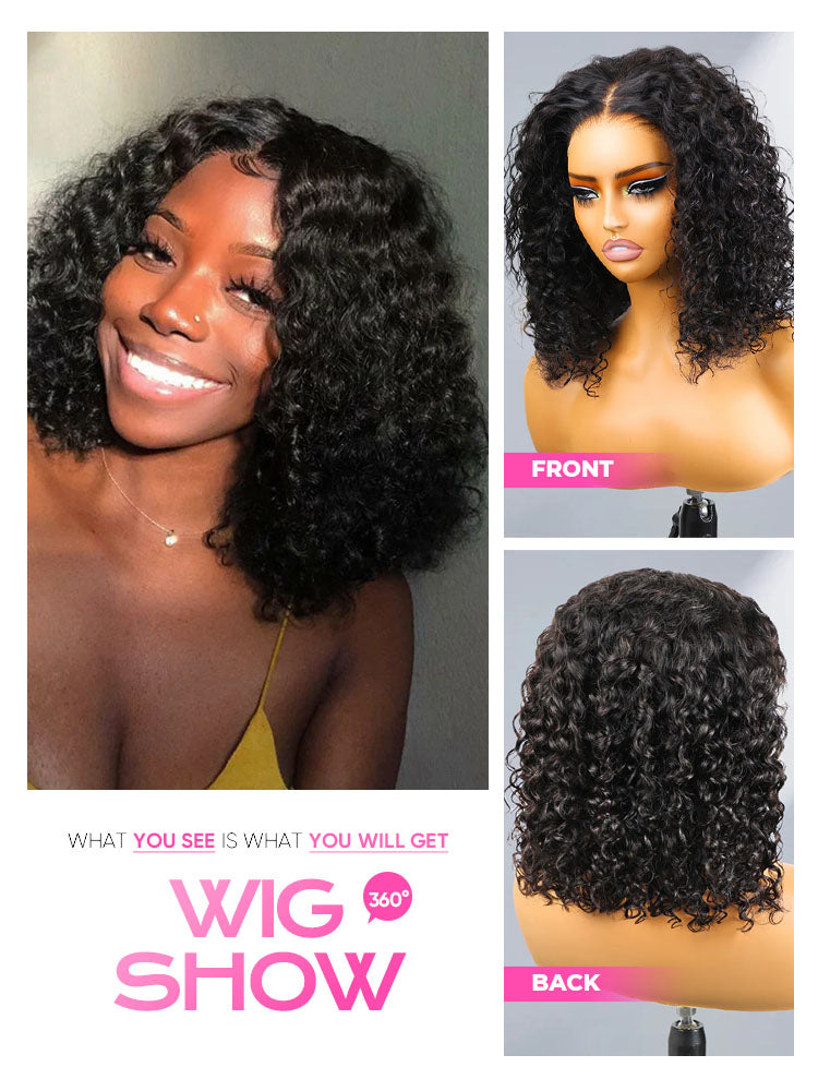 Onimehair™ Water Wave Bob Glueless Wig Wear Go 13x4 HD Lace Pre Cut Lace Wig