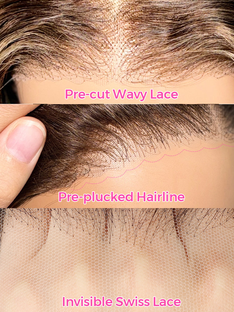 Onimehair™ Wear Go Glueless Balayage Highlight Ombre Brown Water Wave Wig Pre-plucked