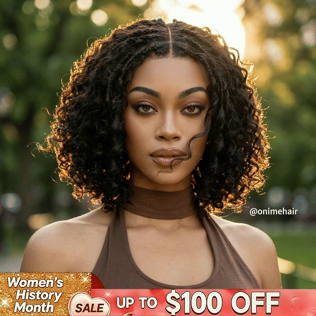 Boho Braids Deep Curly Glueless 5x5 Closure Lace with Braided Top Human Hair Wig Pre-Cut Lace - Onime Hair