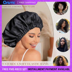 Onimehair™Satin Bonnet Silk Bonnet Hair Bonnet for Sleeping-Slouchy Beanie Hat Satin Sleep Cap for Women's Natural & Curly Hair(Black&Gray)