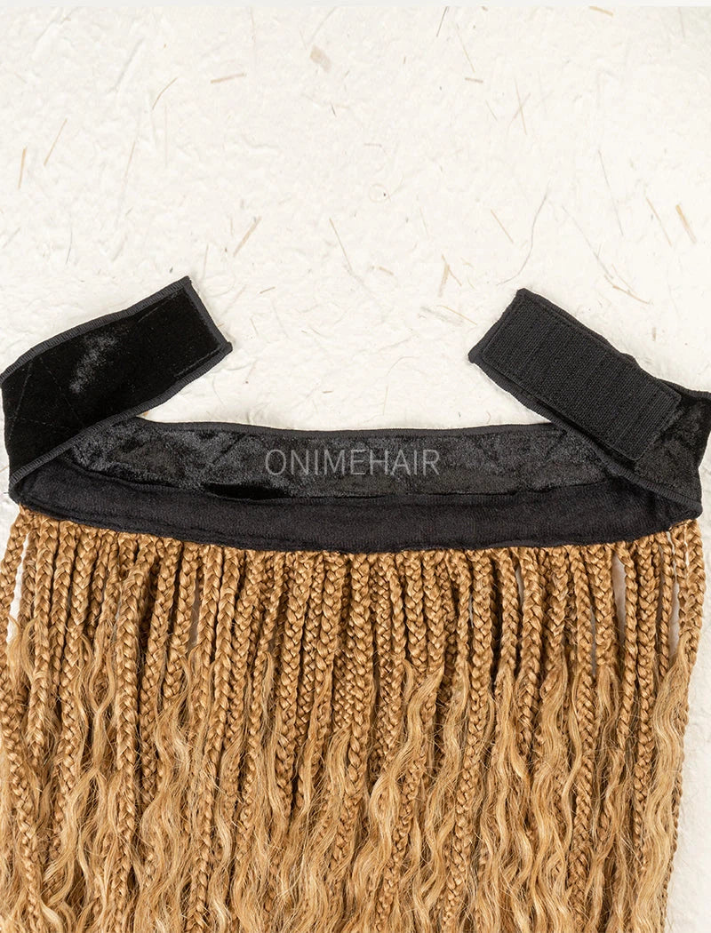 Crochet Boho Box Braids Baseball Cap Hat Wig Bohemian with Human Hair Curly Ends Braided Hair Extensions