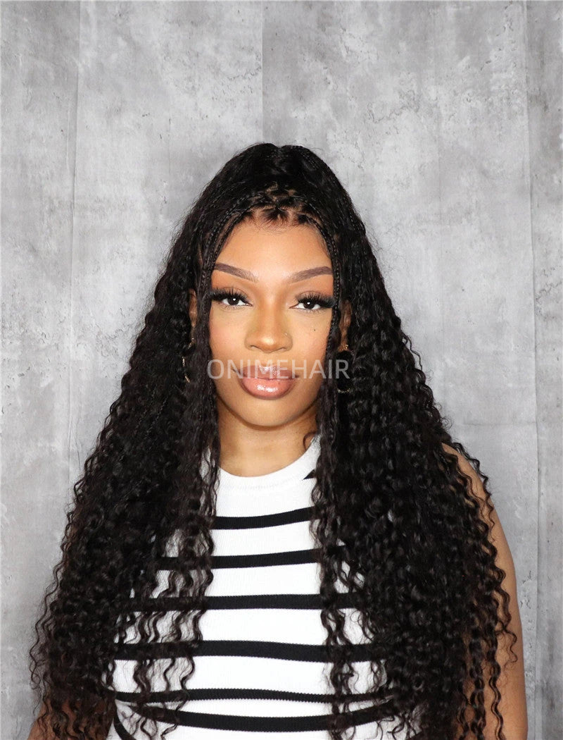 Human Hair Full Lace Braided Wig Glueless Small Boho Knotless Braids With Baby Hair