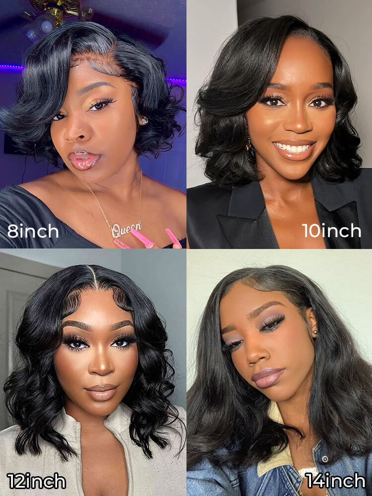 Onimehair™ Pre-bleached Body Wave Hair Wear Go Bob Wig 13x4 Pre-cut HD Lace Pre-plucked