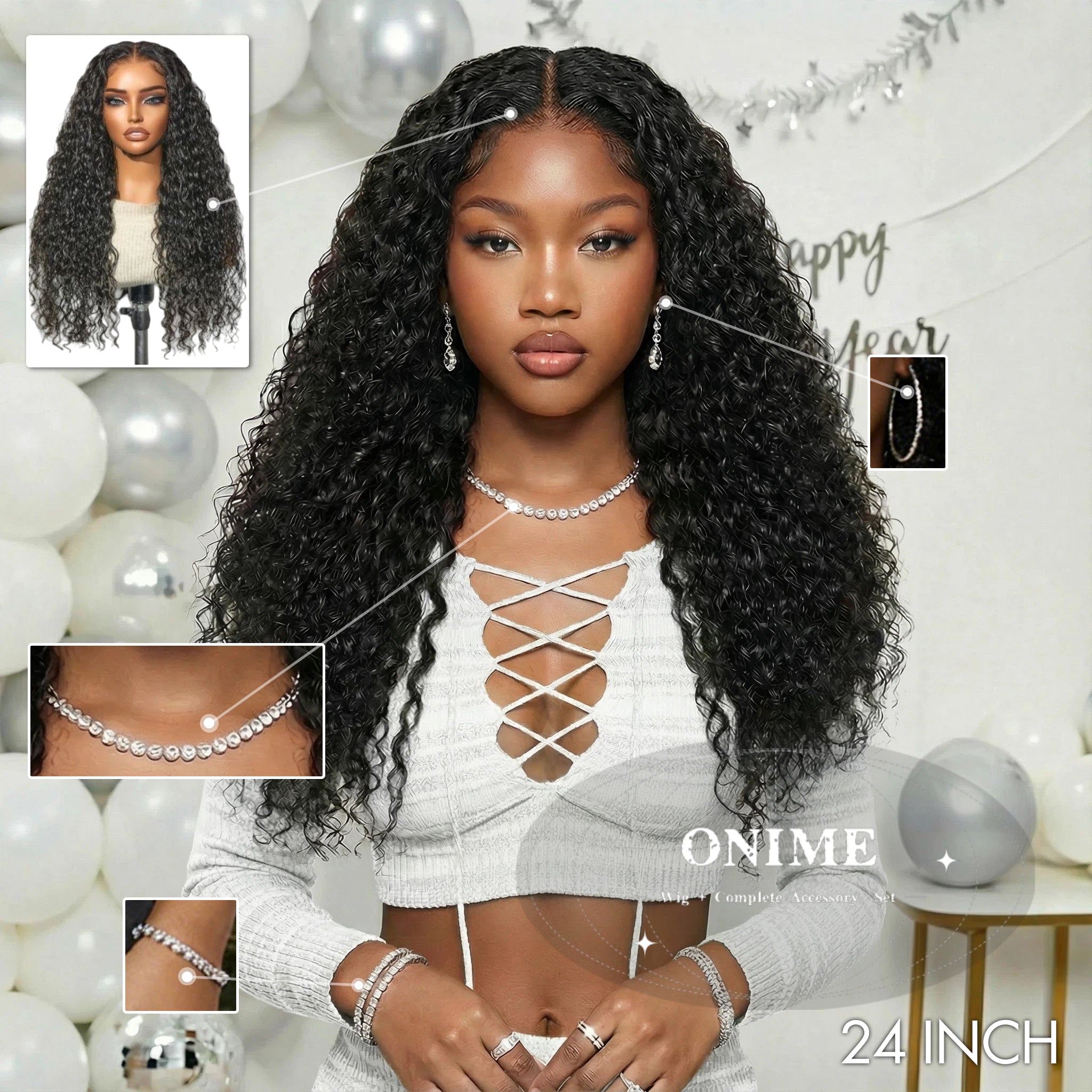 Water Wave Glueless Flexi-Fit Drawstring 13x4 Frontal Lace Fluffy Curly Wig Pre-Cut Lace