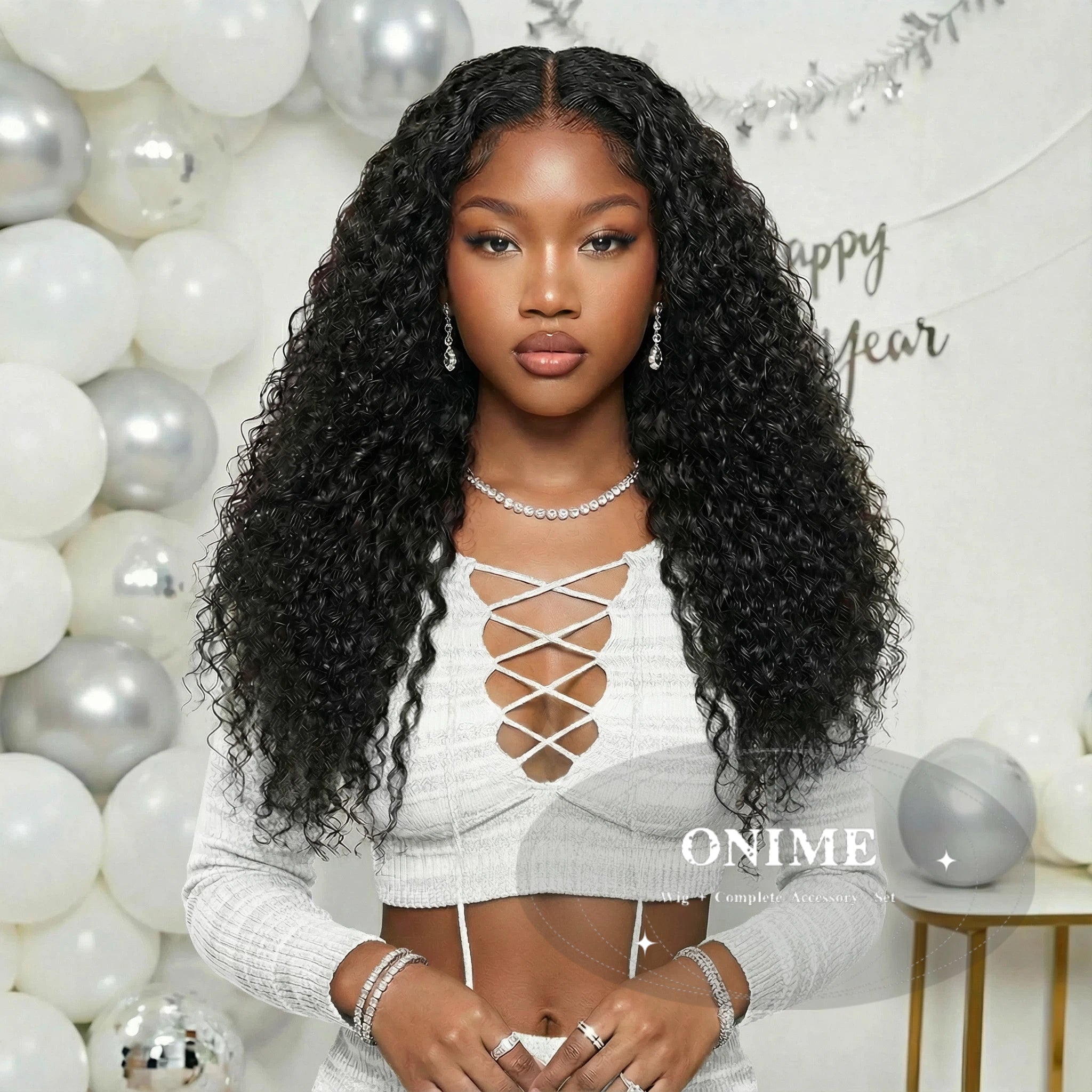 Water Wave Glueless Flexi-Fit Drawstring 13x4 Frontal Lace Fluffy Curly Wig Pre-Cut Lace