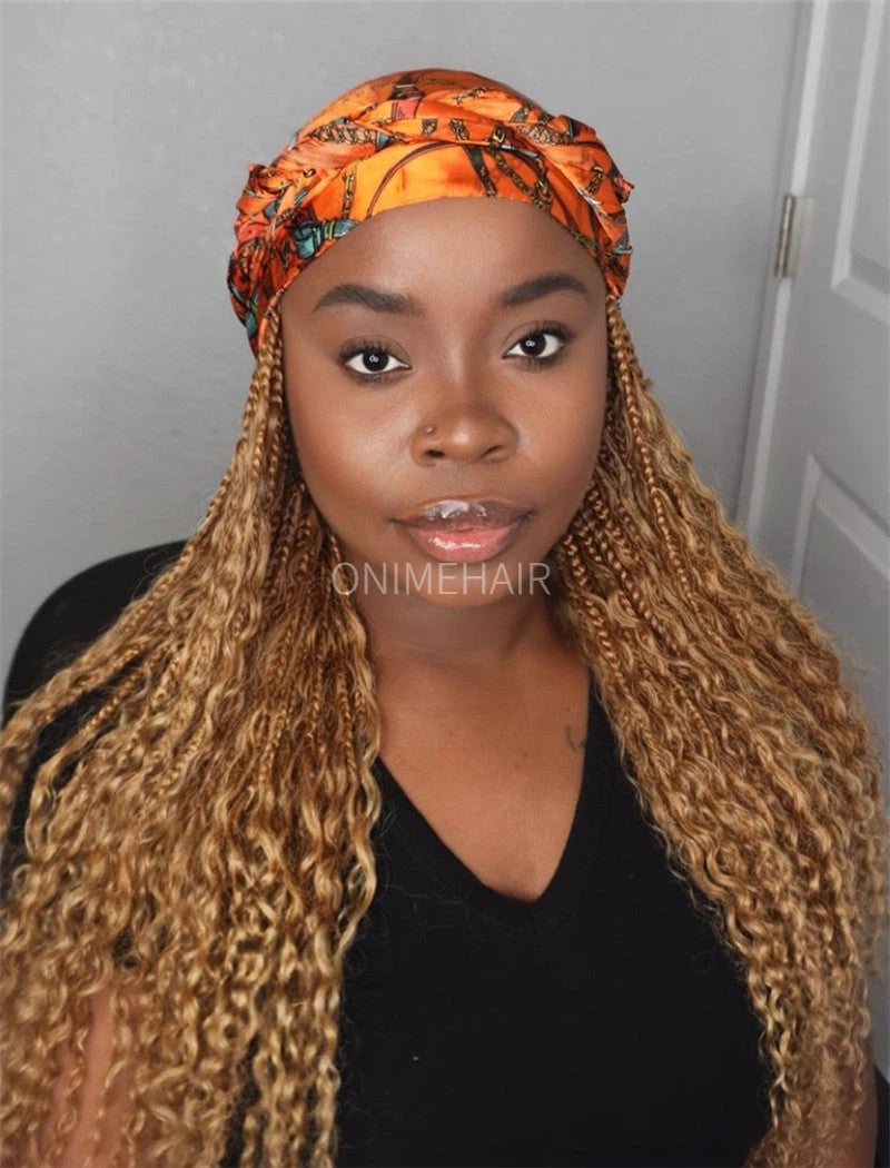 Crochet Boho Box Braids Baseball Cap Hat Wig Bohemian with Human Hair Curly Ends Braided Hair Extensions