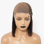 Onimehair™Swoop Bangs Breathable Cap Deep Left C Part Silky Straight Glueless 5x5 Closure Lace Bob Wig