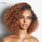 Onimehair™Trendy Mix Brown Short Cut Curly Minimalist HD Lace Glueless Side Part Curly Bob Wig 100% Human Hair