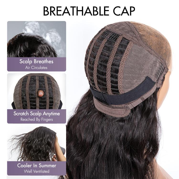 Onimehair™Swoop Bangs Breathable Cap Deep Left C Part Silky Straight Glueless 5x5 Closure Lace Bob Wig