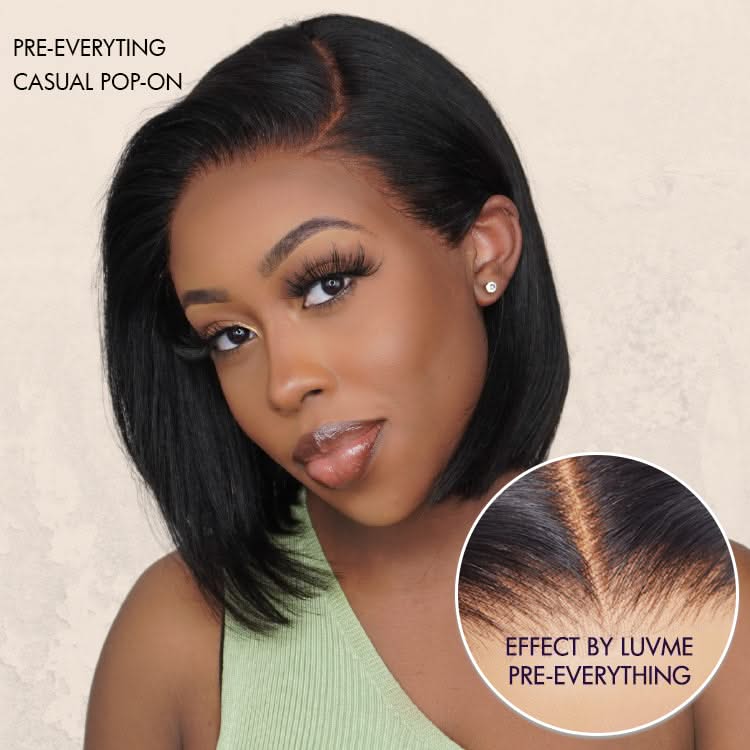 PreMax Wigs silky blunt cut bob 13x4 frontal lace wig with natural hairline and human hair, glueless short wig style.