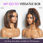 Onimehair™PreMax Wigs | Natural Looking Brown Highlight Silky Blunt Cut Bob Glueless 13x4 Frontal Pre-Cut Lace Wig