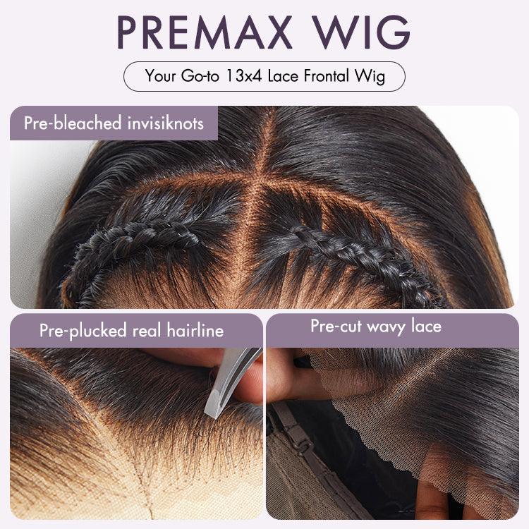 Onimehair™PreMax Wigs | Natural Looking Brown Highlight Silky Blunt Cut Bob Glueless 13x4 Frontal Pre-Cut Lace Wig