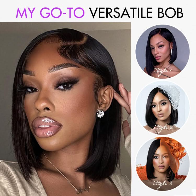 PreMax Wigs super natural hairline 13x4 frontal lace wig with silky blunt cut bob, glueless human hair short wig, pre-cut lace.