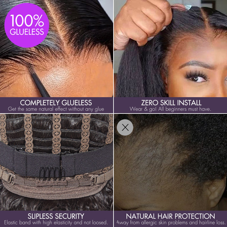 Onimehair™Beginner Friendly Brown Loose Wave Glueless Minimalist Lace Shoulder Length Wavy Bob Wig with Bangs