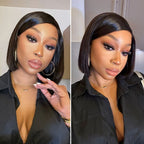 Onimehair™Swoop Bangs Breathable Cap Deep Left C Part Silky Straight Glueless 5x5 Closure Lace Bob Wig