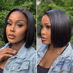 PreMax Wigs natural hairline 13x4 frontal lace human hair bob wig, silky blunt cut, short, glueless style with pre-cut lace.