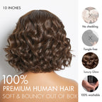 Onimehair™Beginner Friendly Brown Loose Wave Glueless Minimalist Lace Shoulder Length Wavy Bob Wig with Bangs