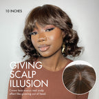 Onimehair™Beginner Friendly Brown Loose Wave Glueless Minimalist Lace Shoulder Length Wavy Bob Wig with Bangs