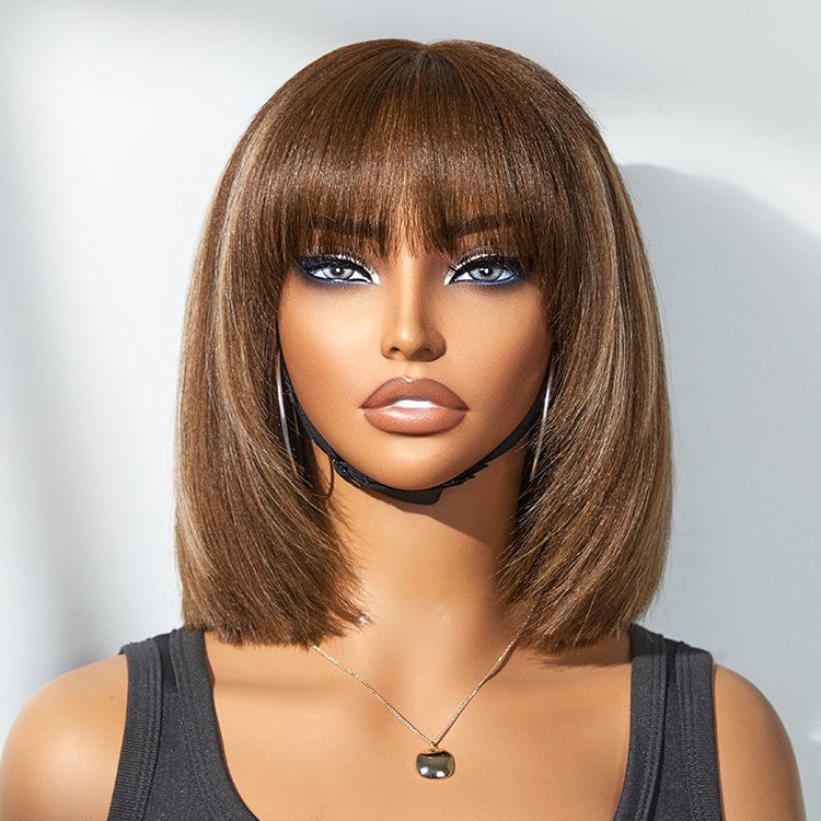 Onimehair™Put On and Go Reddish Purple / Ash Blonde Highlight / Brown Highlight / Natural Black Layered Cut Yaki Straight Minimalist Lace Bob Wig