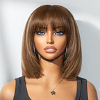 Onimehair™Put On and Go Reddish Purple / Ash Blonde Highlight / Brown Highlight / Natural Black Layered Cut Yaki Straight Minimalist Lace Bob Wig
