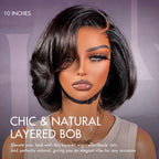 Onimehair™PreMax Wigs - Chic & Natural Layered Bob Wig Ear-to-Ear Wide T Lace Glueless Human Hair Wig Pre-Cut Lace