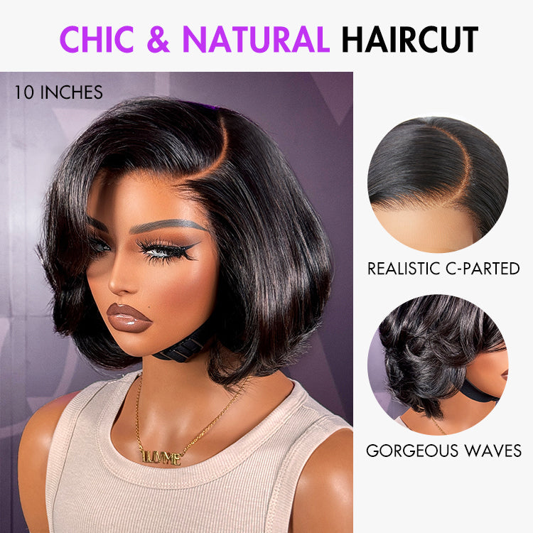 Onimehair™PreMax Wigs - Chic & Natural Layered Bob Wig Ear-to-Ear Wide T Lace Glueless Human Hair Wig Pre-Cut Lace