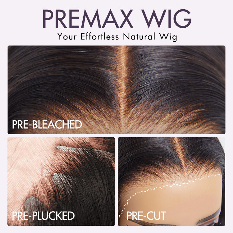 Onimehair™PreMax Wigs - Chic & Natural Layered Bob Wig Ear-to-Ear Wide T Lace Glueless Human Hair Wig Pre-Cut Lace