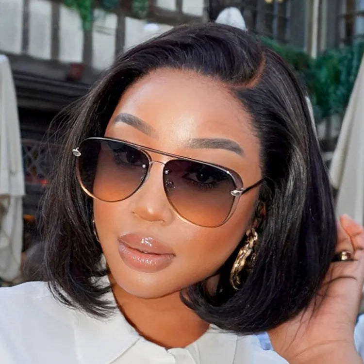 Onimehair™PreMax Wigs - Natural Black / Blonde Highlight C Part Glueless Lace Front Bob Wig