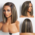 Onimehair™PreMax Wigs - Natural Black / Blonde Highlight C Part Glueless Lace Front Bob Wig